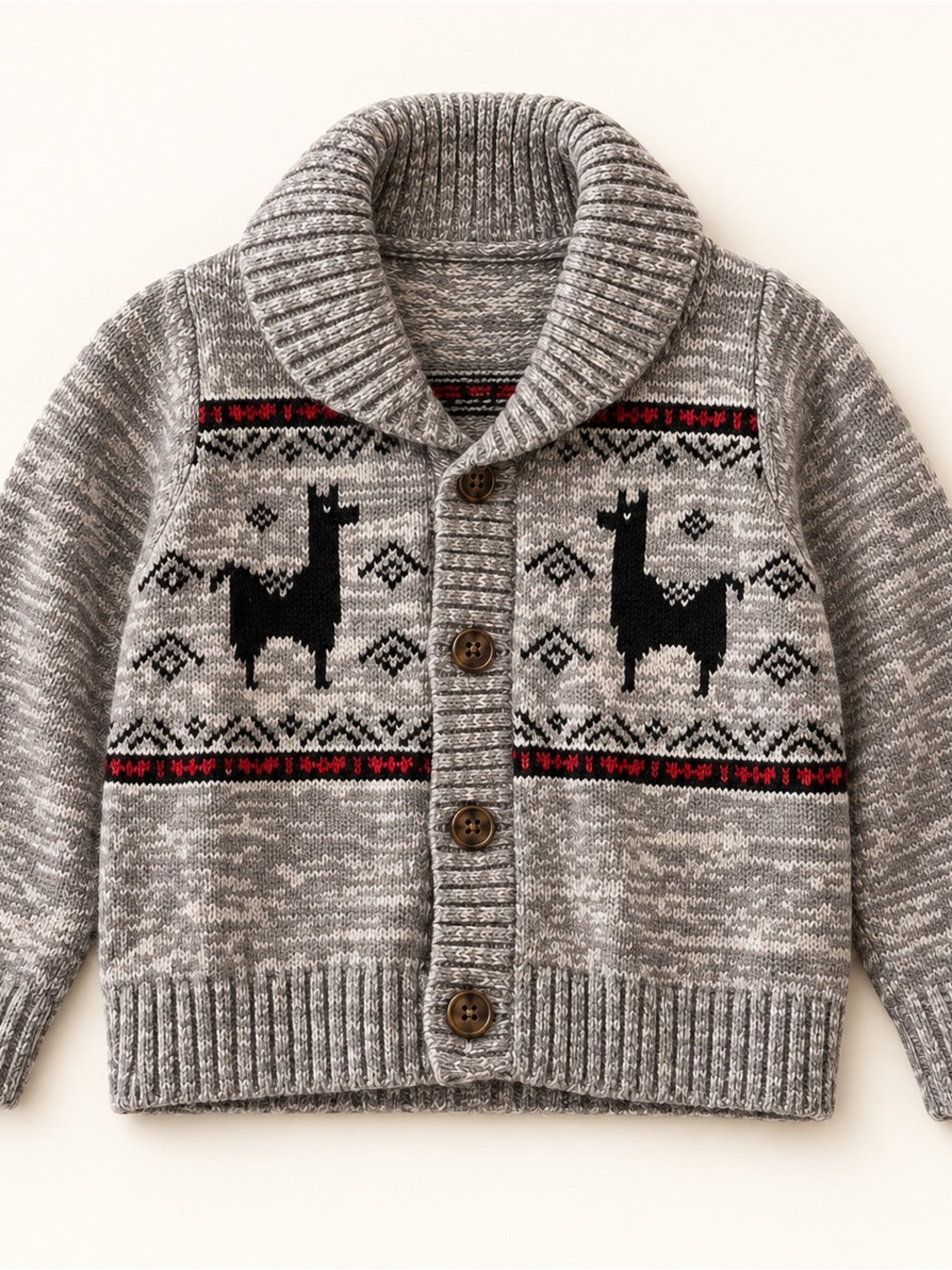 Old Navy Toddler Llama Fair Isle Shawl Collar Cardigan Sweater 12-18M Gray
